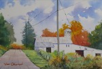 landscape, ohio, licking, fairfield, barn, farm, autumn, fall, original watercolor painting, oberst